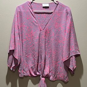 Purple & pink tie waist blouse